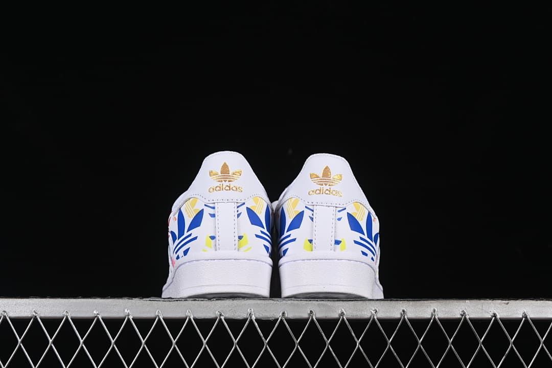 Rear view of the pair with colorful heel panels