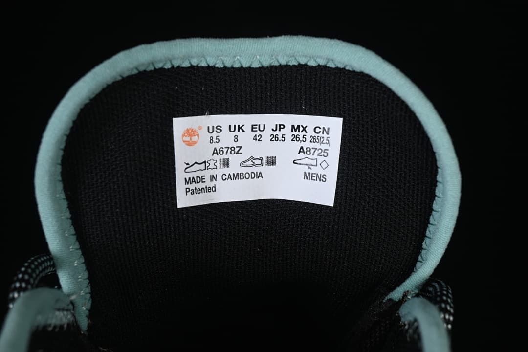 Boot tongue size label showing US 8.5, UK 8, EU 42, and JP 26.5