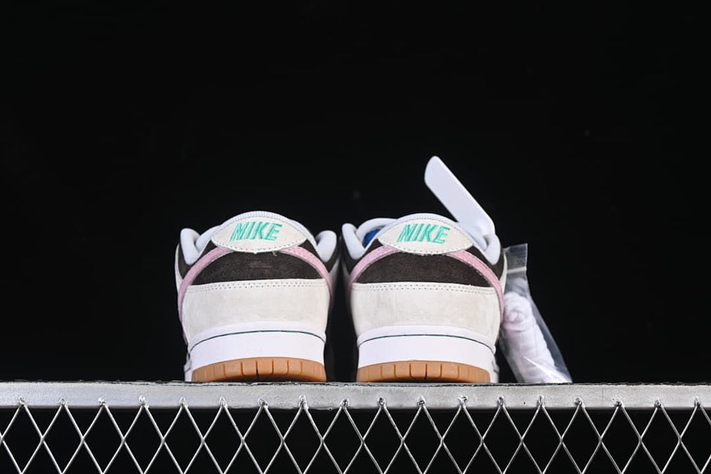 Rear view of the pair with pink heel accents