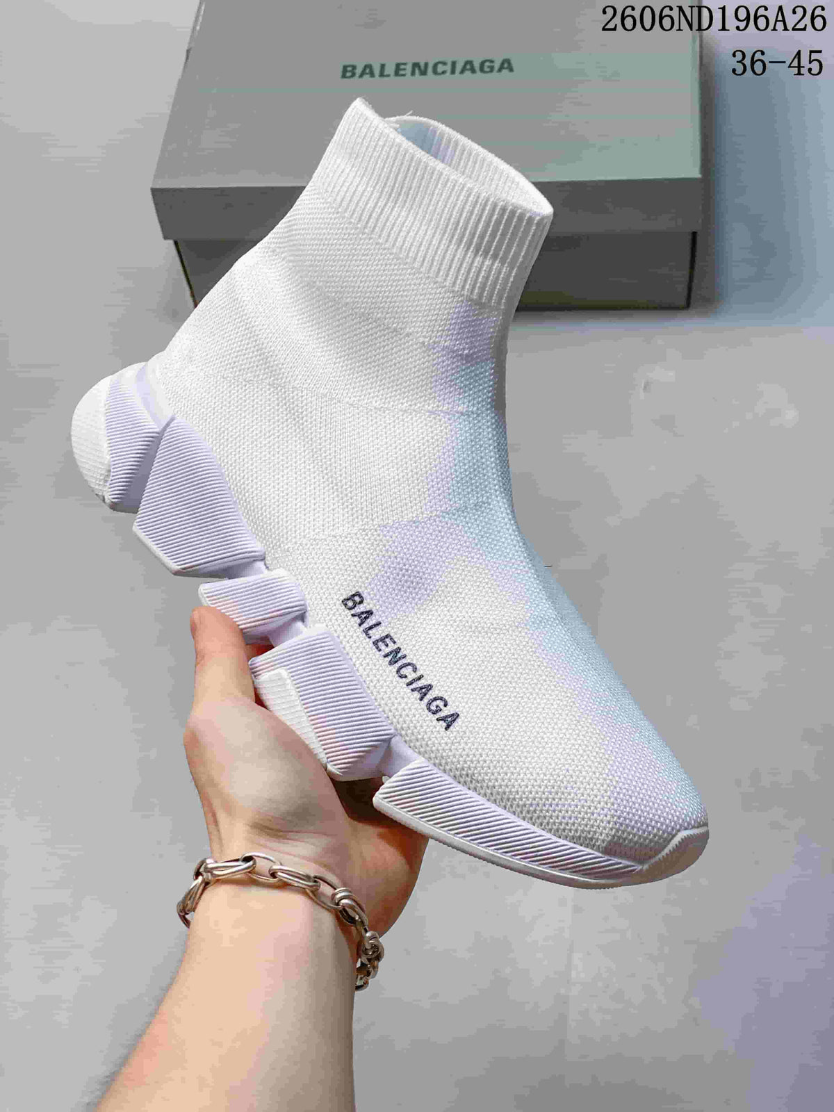 White knit sock sneaker with a white segmented sole