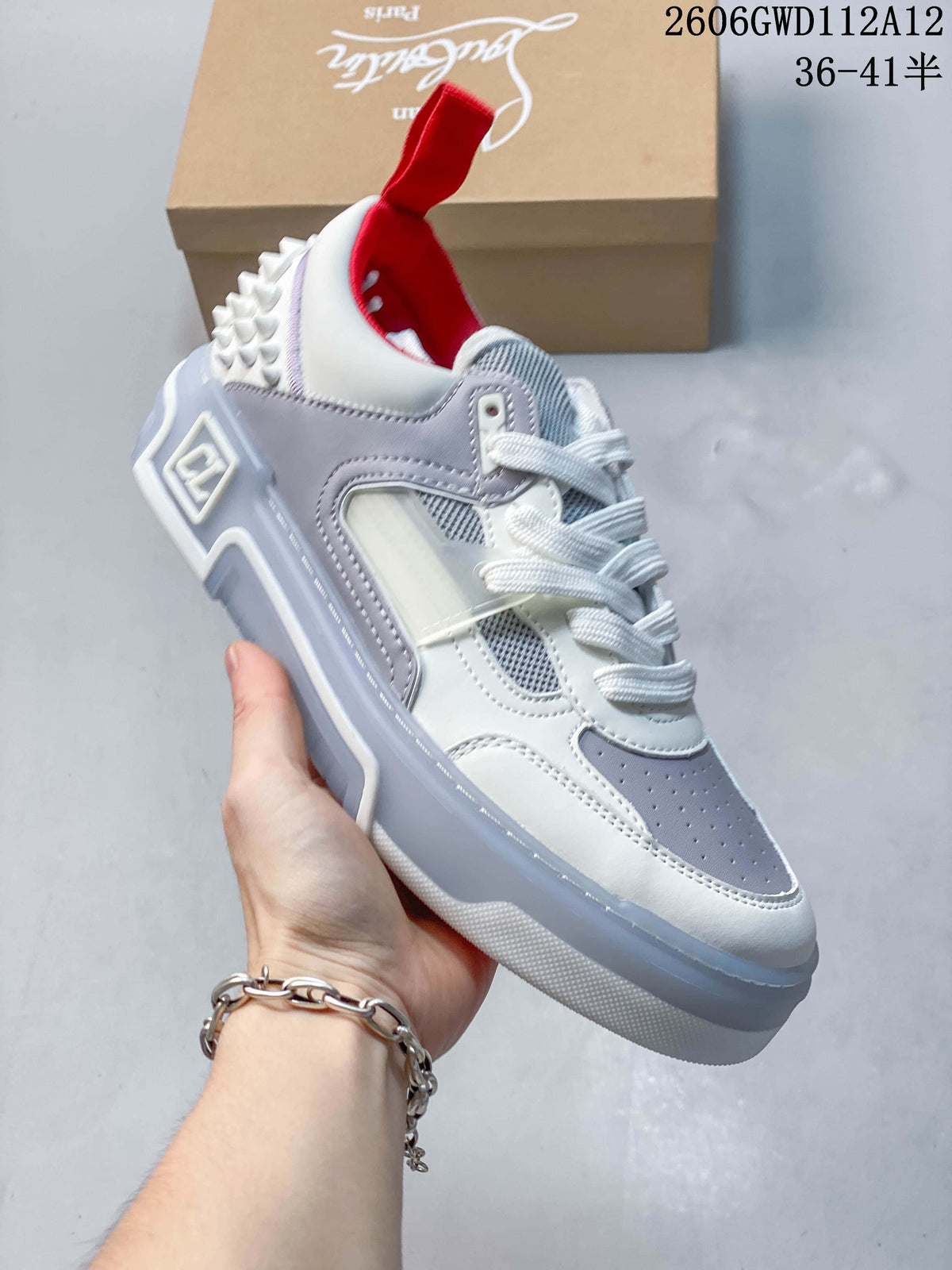 Angled side view highlighting the grey panels and translucent-looking sole