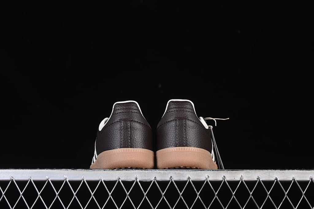 Rear view showing the dark brown heels and gum-colored soles