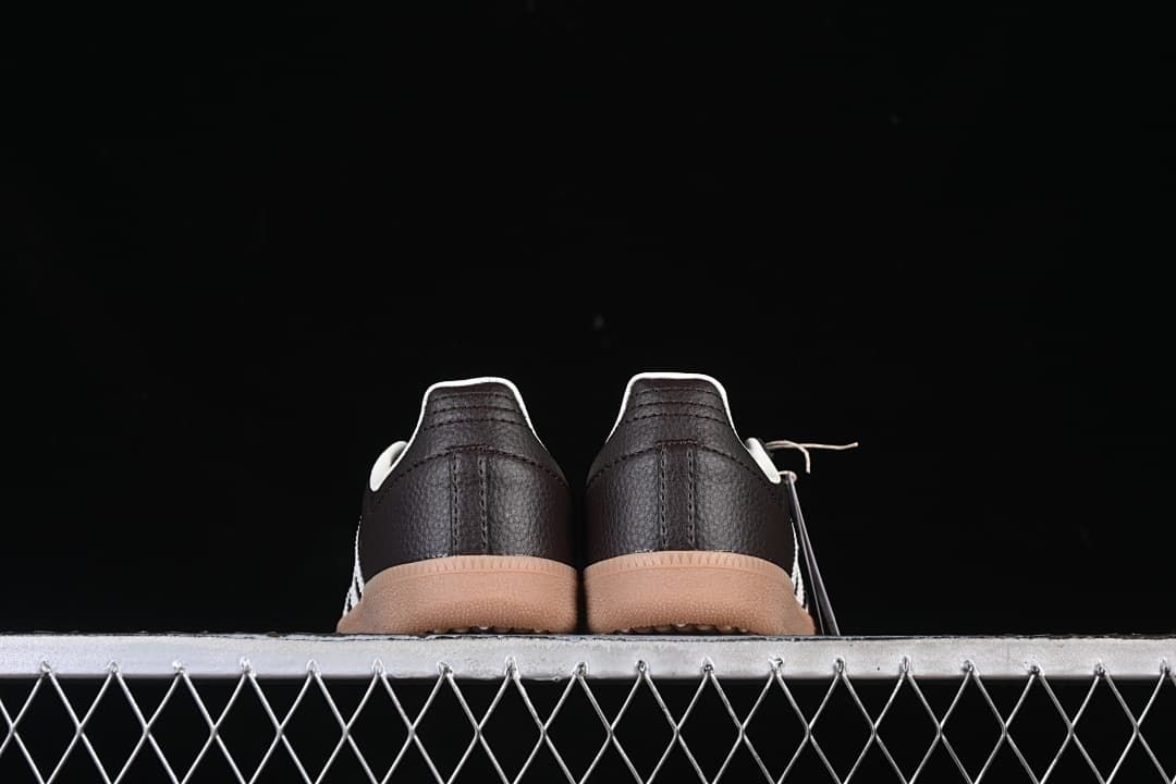 Rear view showing the dark brown heels and gum-colored soles