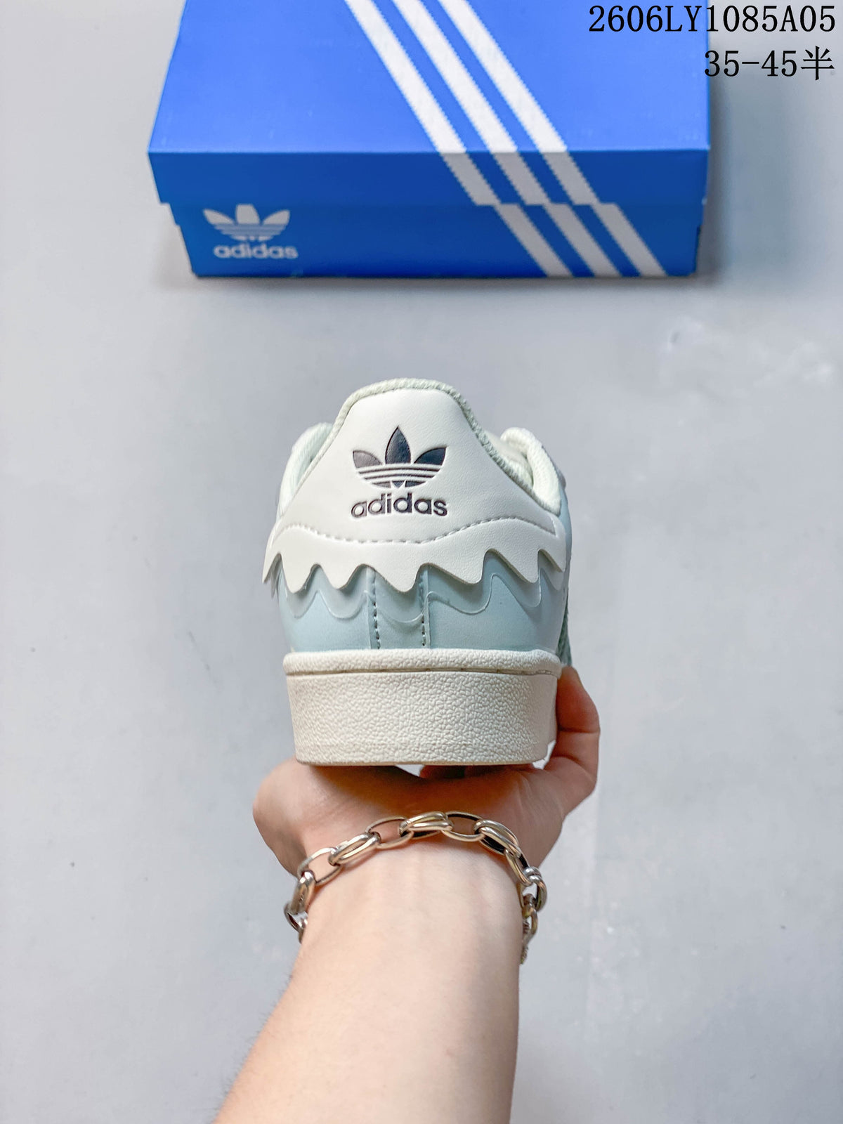 Rear view showing the sneaker's layered heel design