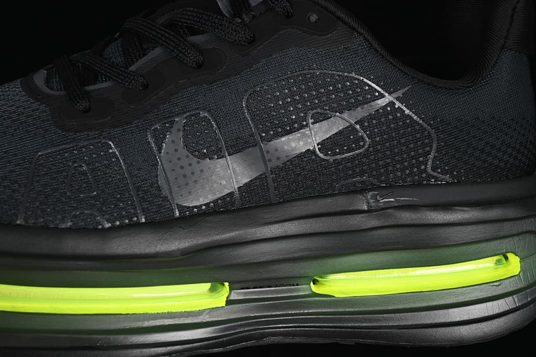 Close-up of the tonal side graphic and volt-colored sole insert.