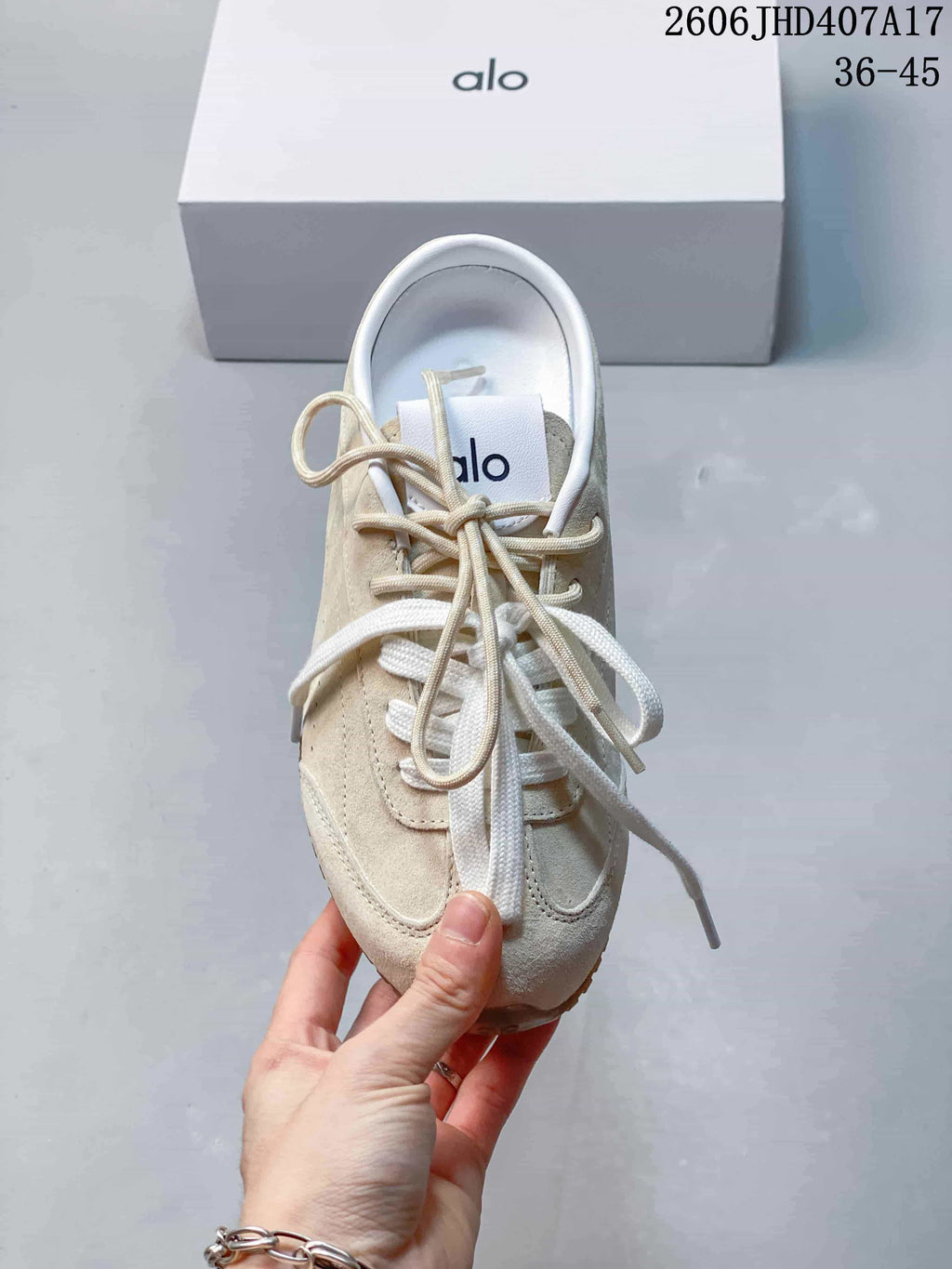 Top view of the sneaker showing its layered panels and laces
