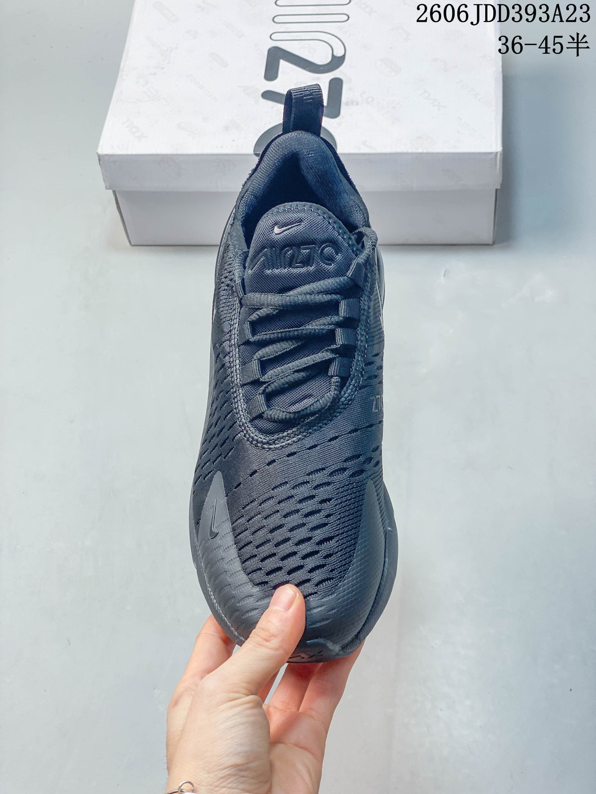 Top view of a dark gray Nike Air Max 270 sneaker