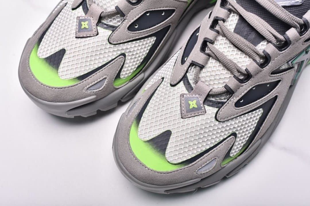 Close-up of the textured toe panels and laces