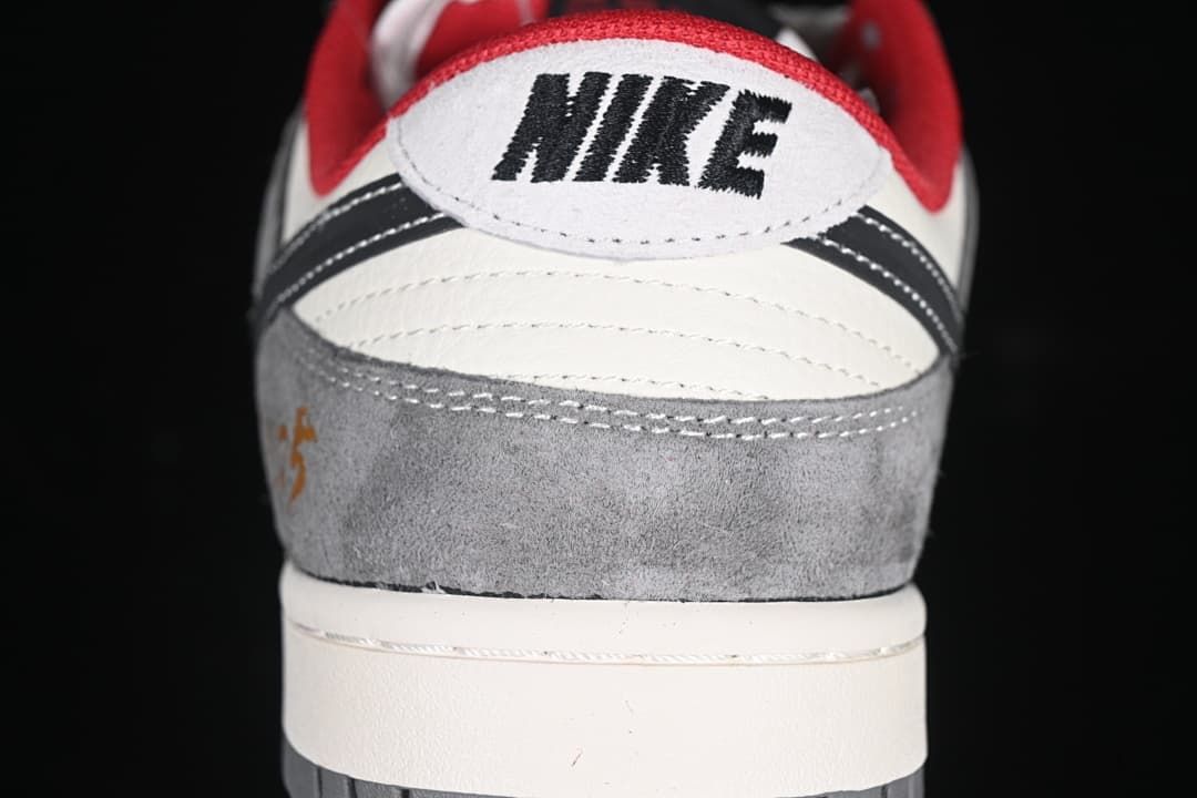 Rear view showing the heel and red collar lining