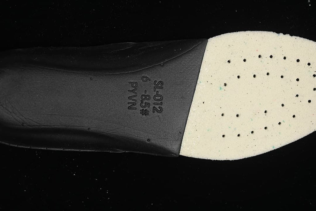 Close-up of the shoe insole with printed markings