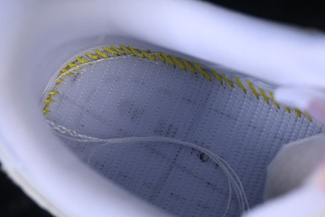 Close-up of the sneaker interior stitching.