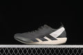 Side view of dark gray Y-3 Adios 9 running shoe with light-colored midsole accents
