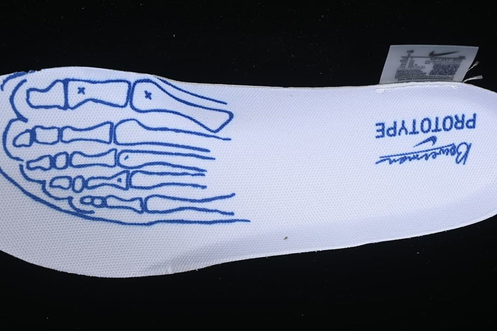 White insole with blue skeletal foot illustration and Prototype marking.