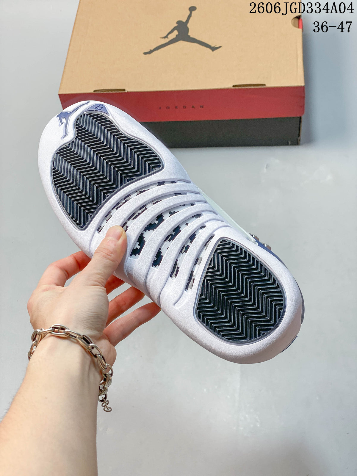 Underside of a Jordan Air Jordan 12 shoe showing its patterned outsole