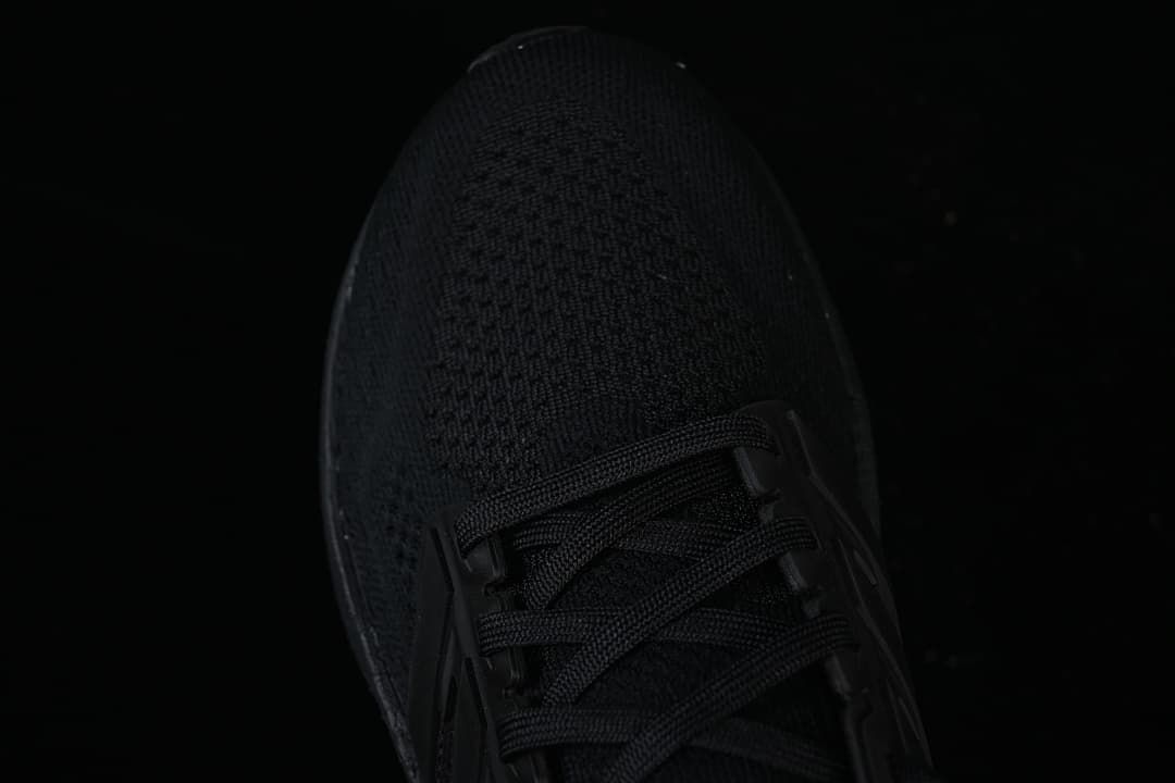 Top view of the knit-look toe and lace-up front