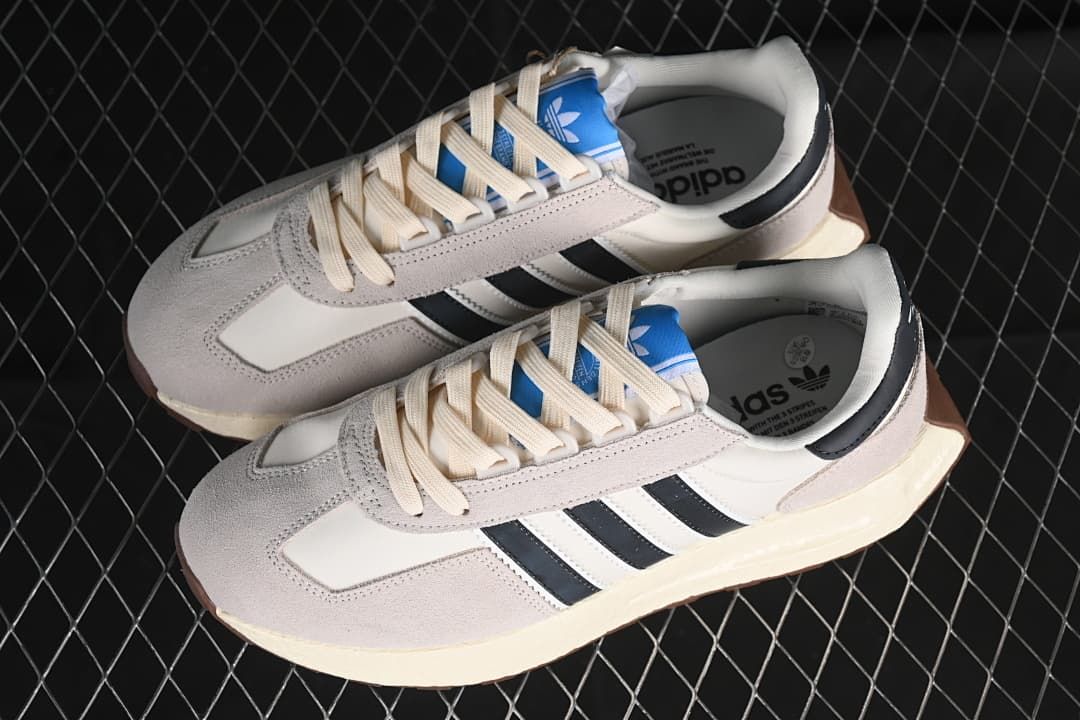 Pair of adidas Retropy E5 sneakers shown from above at an angle.