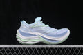 Side view of Balenciaga Jet low-top sneakers in lilac, light blue and lime with a layered platform-style sole.