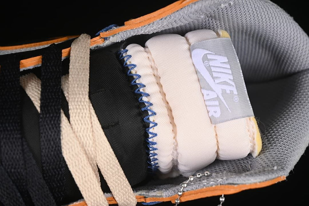 Close-up of the padded tongue, laces, and tongue label