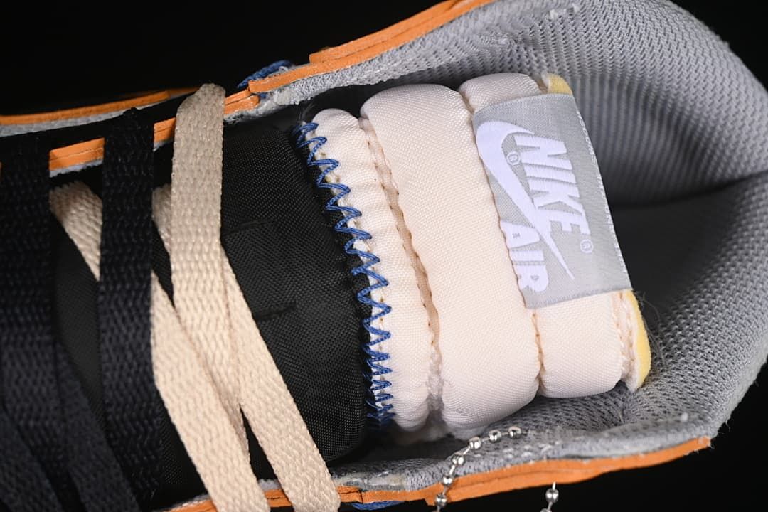 Close-up of the padded tongue, laces, and tongue label