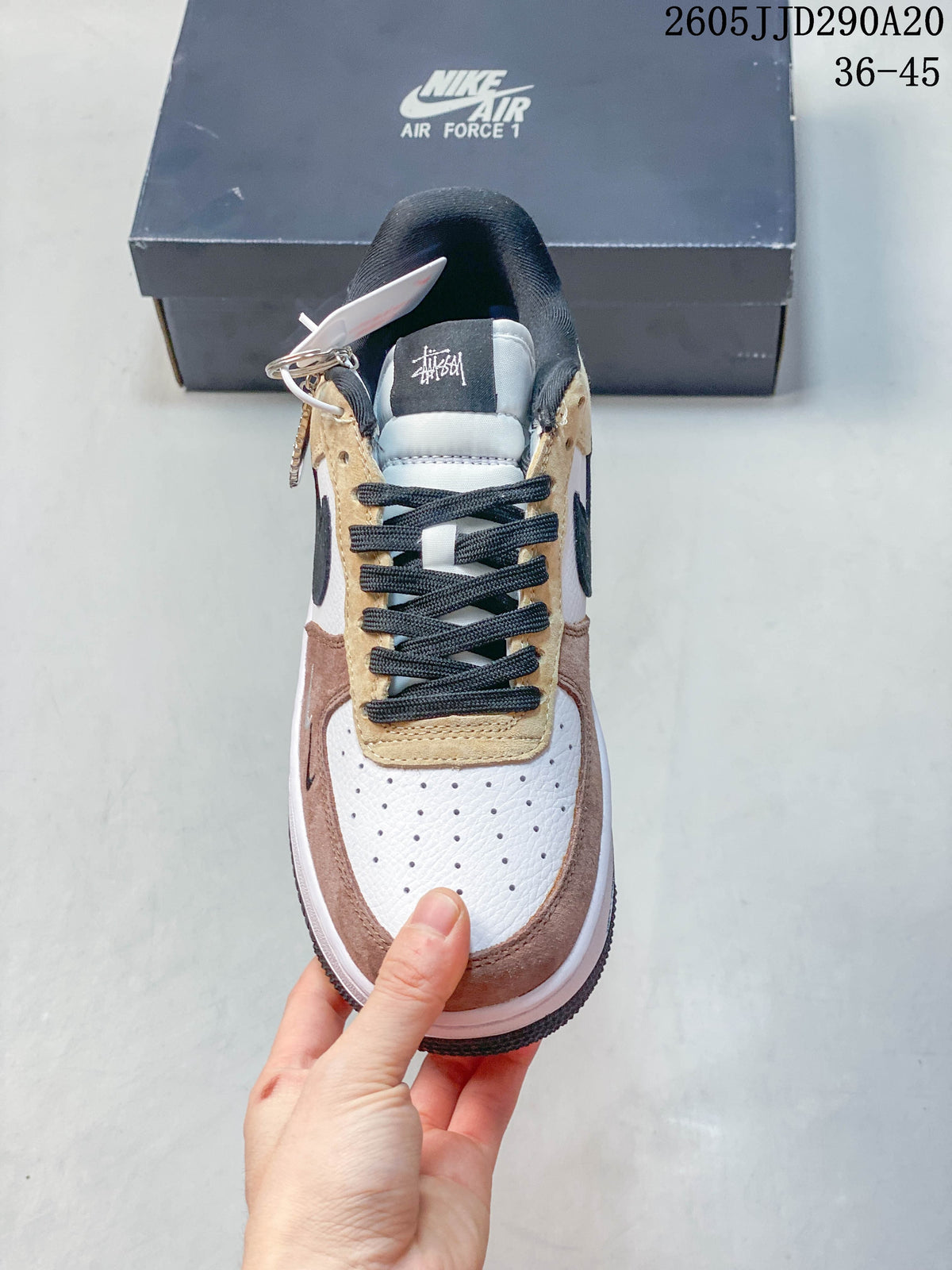 Top view of a Nike Air Force 1 Shadow sneaker showing black laces and perforated toe