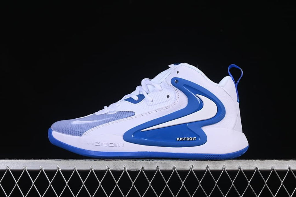 Side view of white and blue Nike Zoom HyperSet 2 SE training shoe