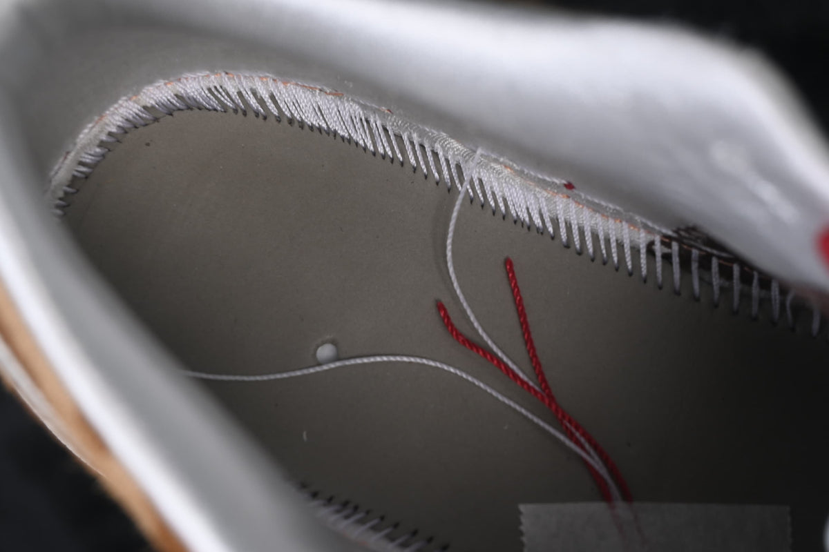 Close-up of the shoe interior stitching and lining