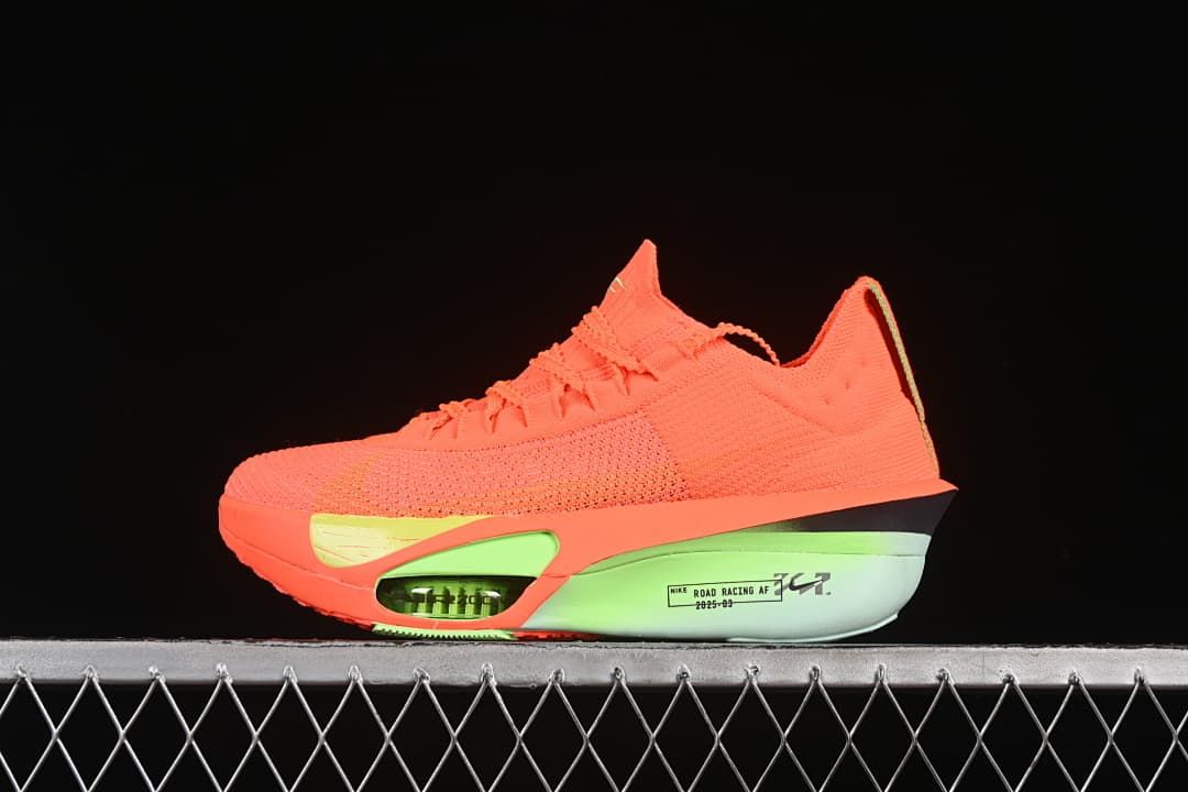 Side view of a coral-orange Nike Alphafly Next% 3 shoe
