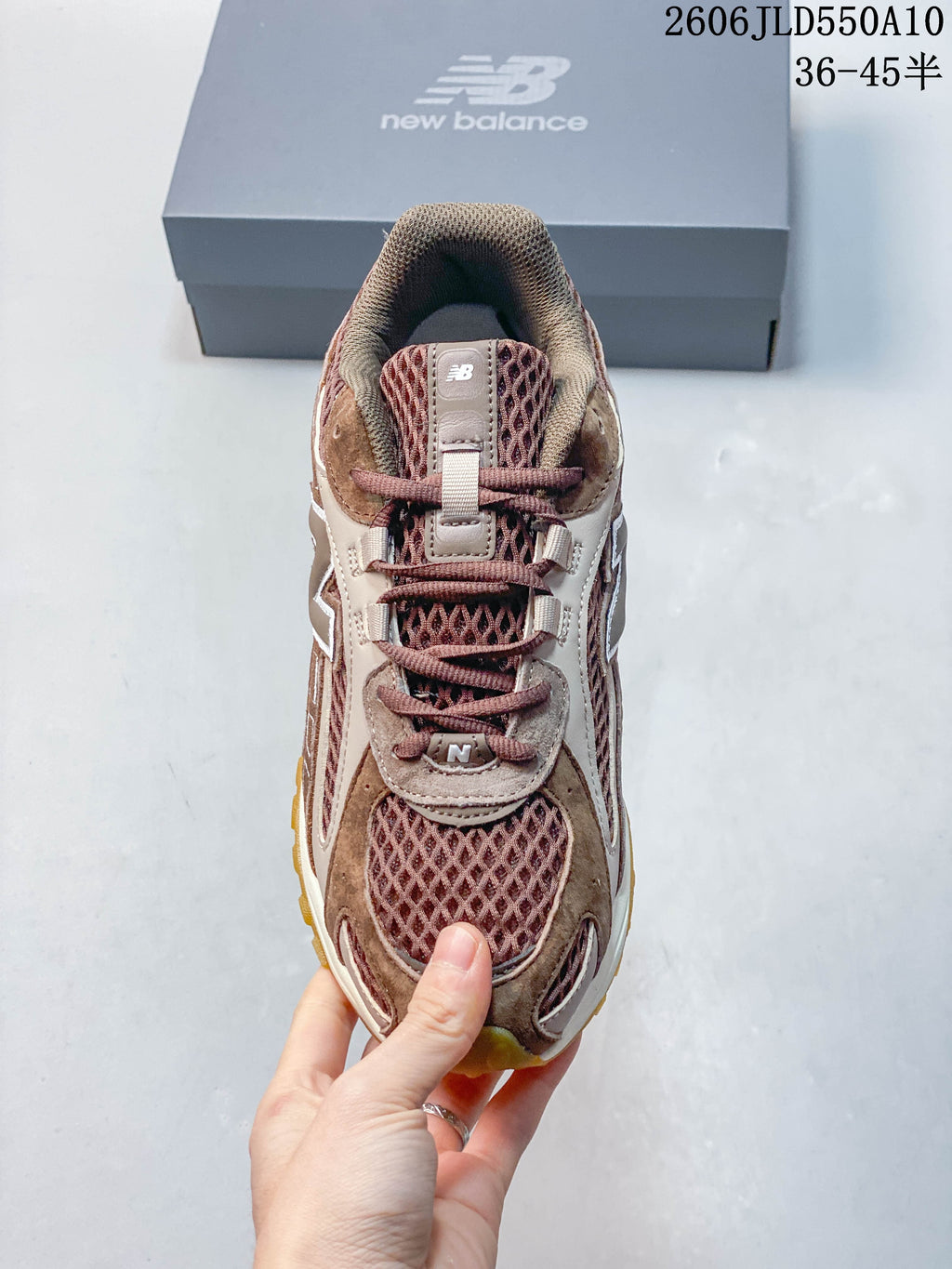 Top view of the sneaker showing its mesh panels and laces