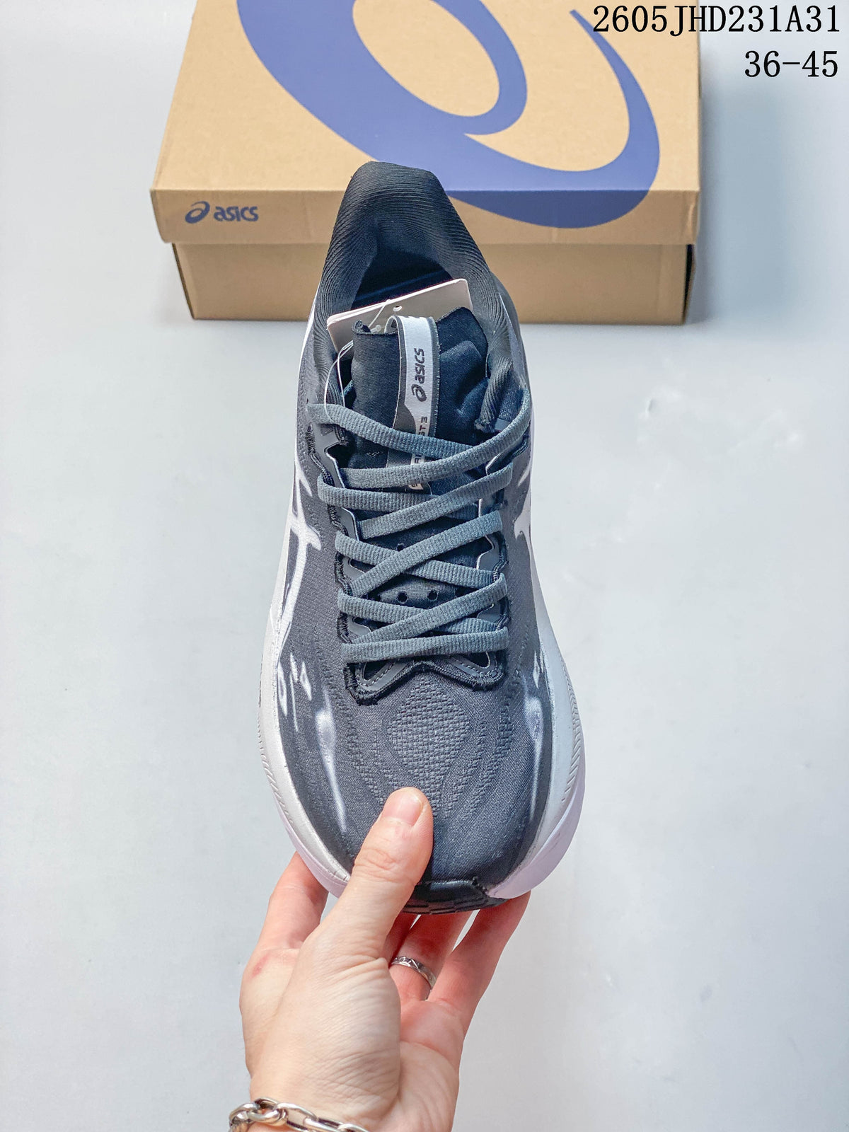 Top view showing the gray lace-up closure and patterned upper