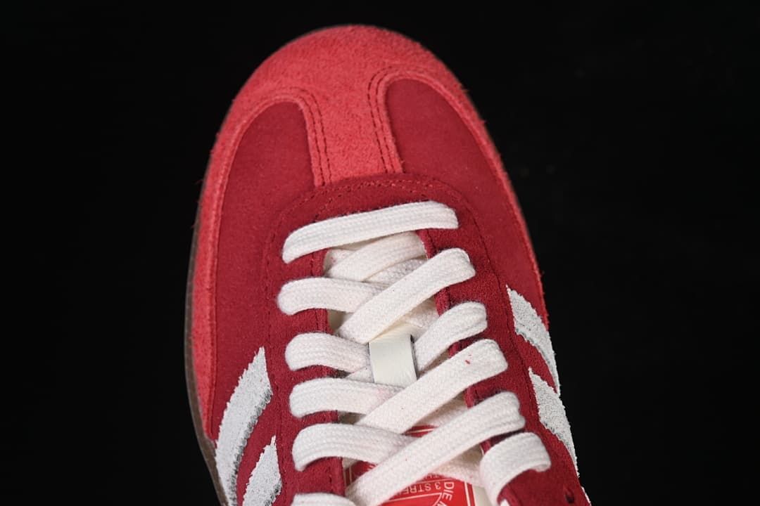 Top view of red toe and white laces