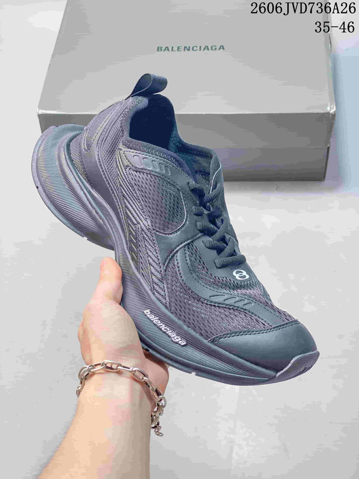 Dark gray Balenciaga Circuit-style sneaker with mesh-look panels and a sculpted sole