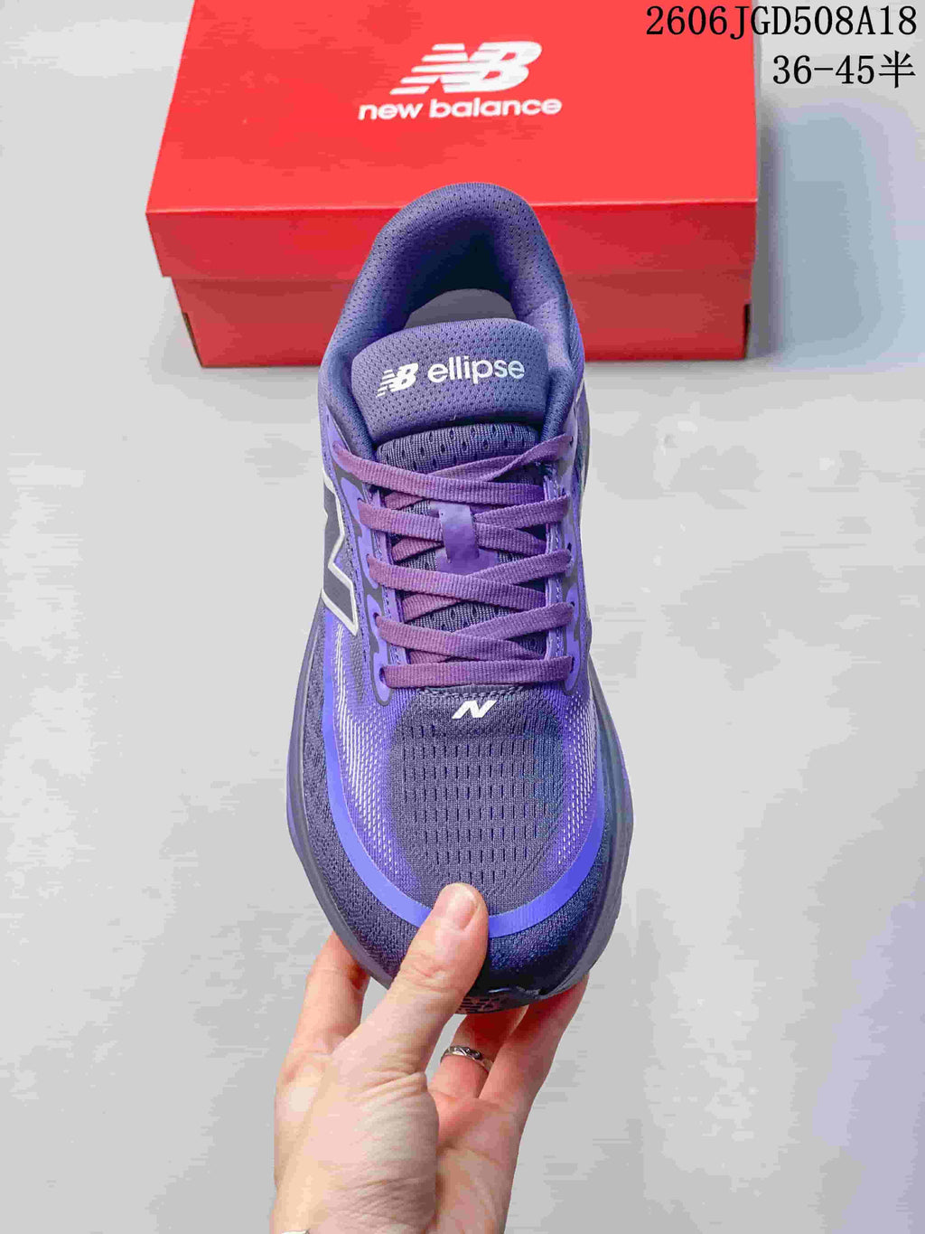 Top view showing the laces, tongue and mesh-look upper
