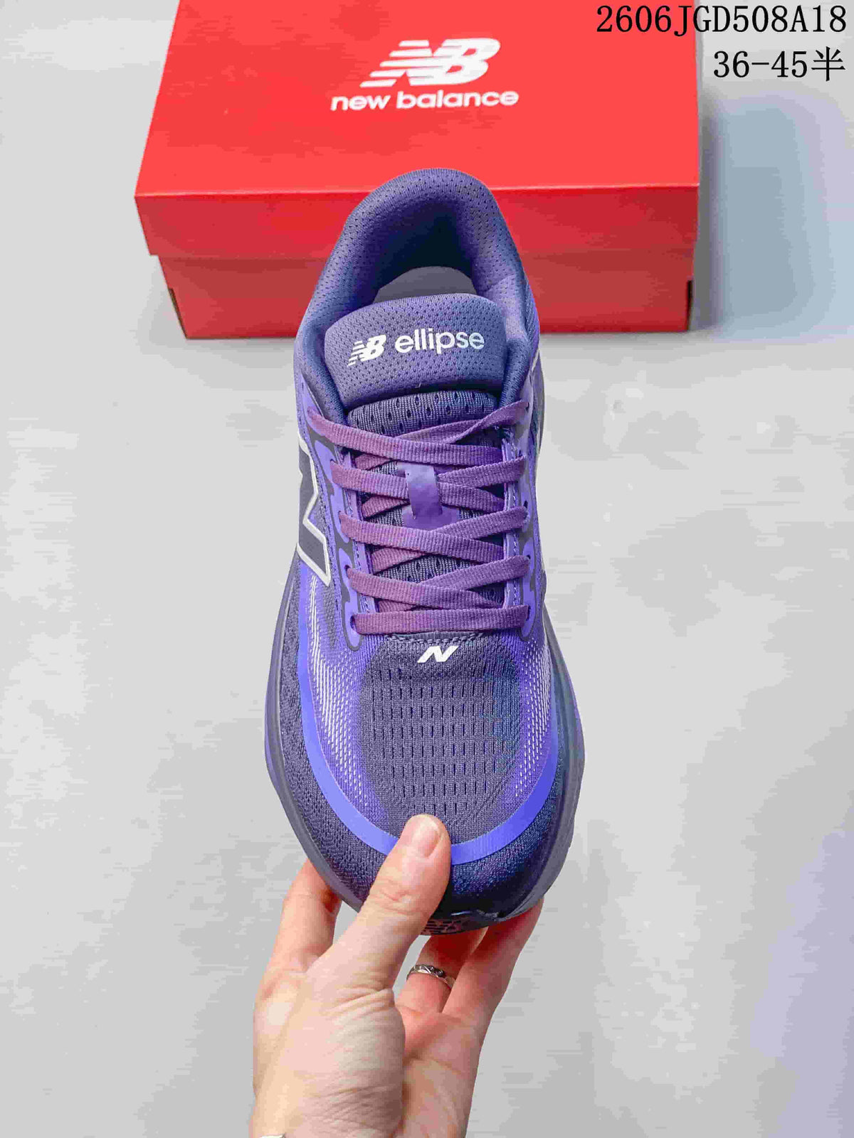 Top view showing the laces, tongue and mesh-look upper