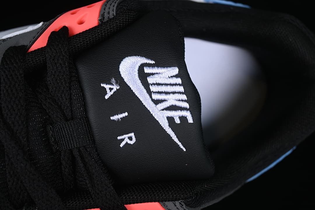 Close-up of the Nike Air tongue label and black laces