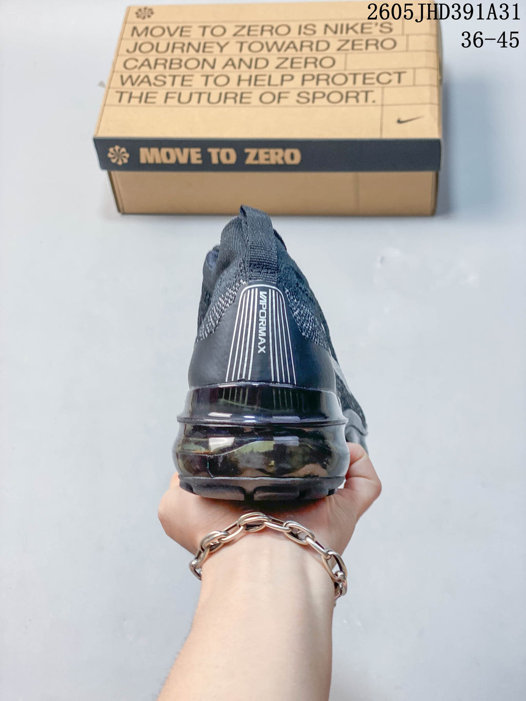 Rear view of a Nike Air VaporMax shoe with VaporMax heel detail