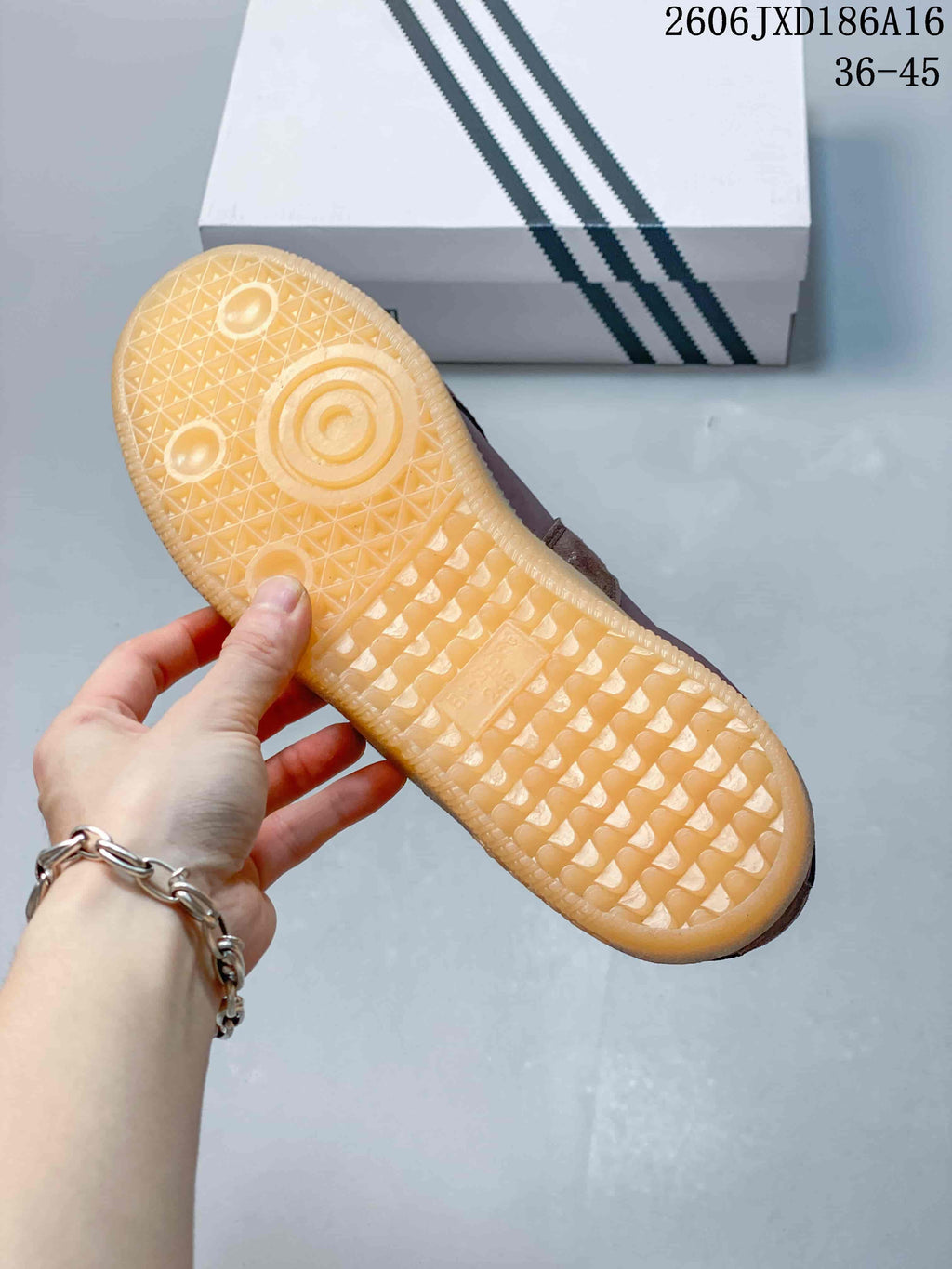 Close-up of the textured gum-colored outsole