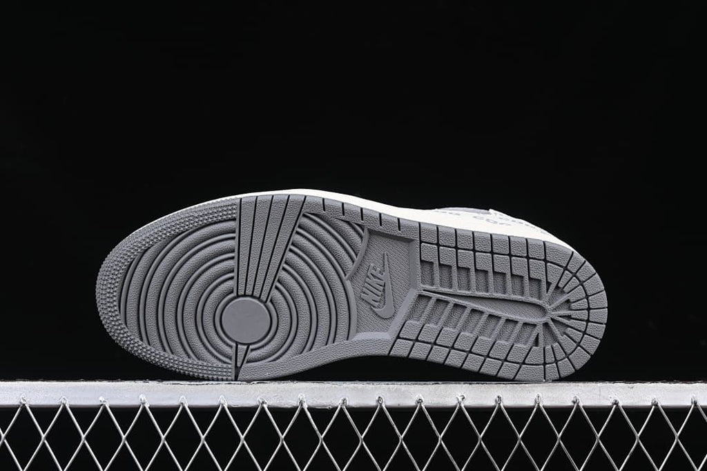 Underside view of the gray rubber outsole