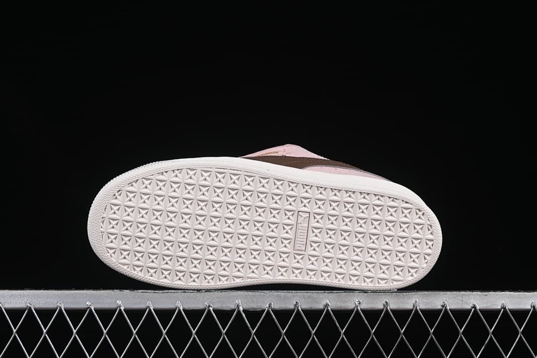 Underside view showing the patterned white outsoles.