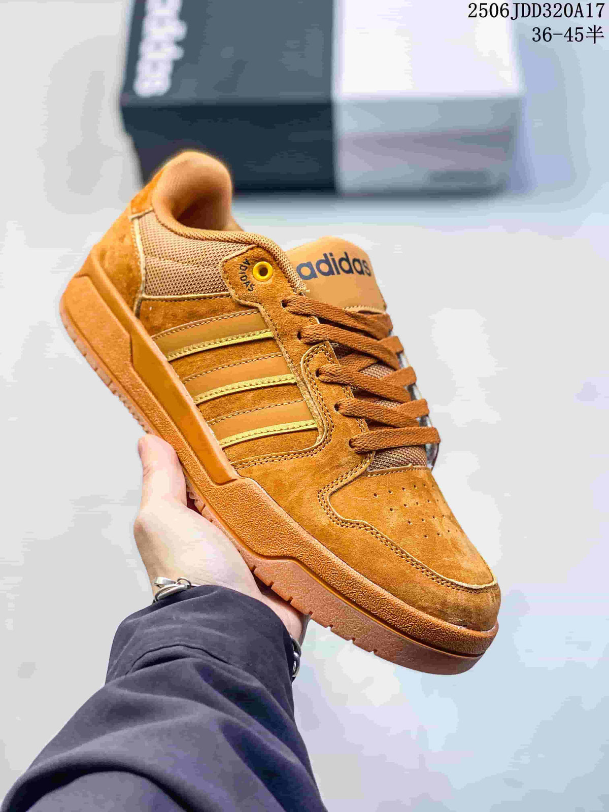 Tan-brown adidas Entrap low-top sneaker with contrasting stripes and a matching outsole