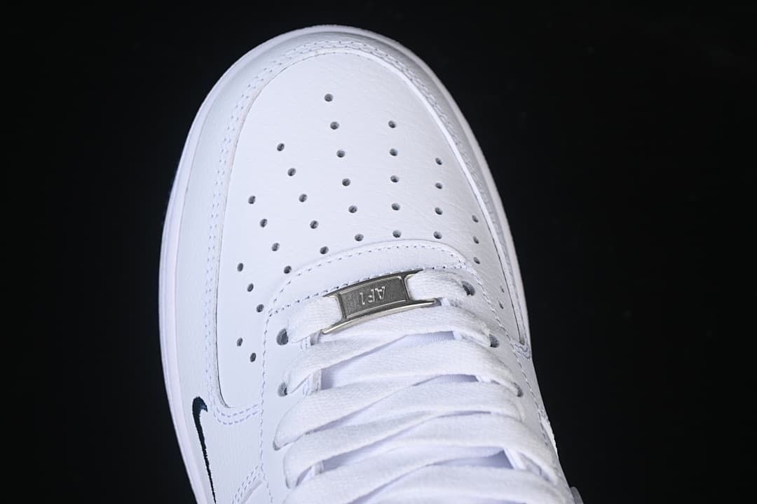 Top-down view of the perforated toe and lace area