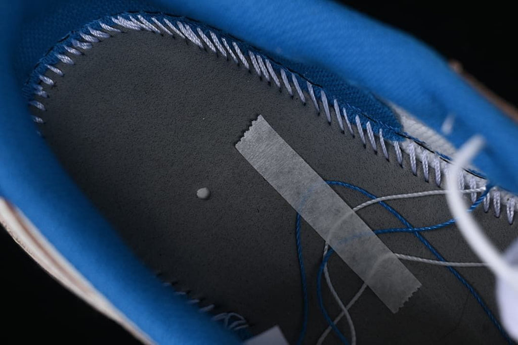 Close-up of the blue collar and interior stitching