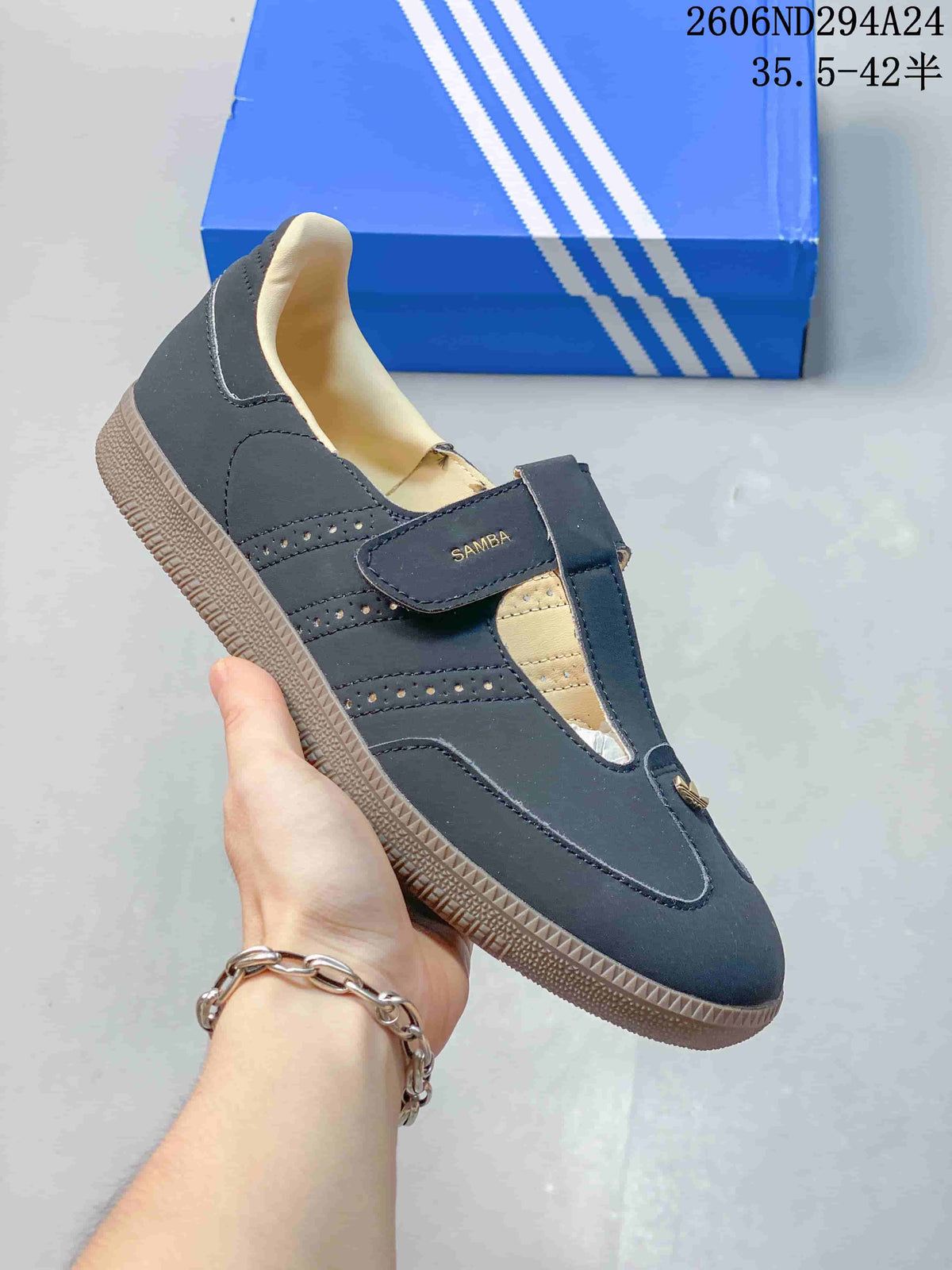 Dark navy adidas Samba Jane Mary Jane sneaker with perforated stripes and strap closure