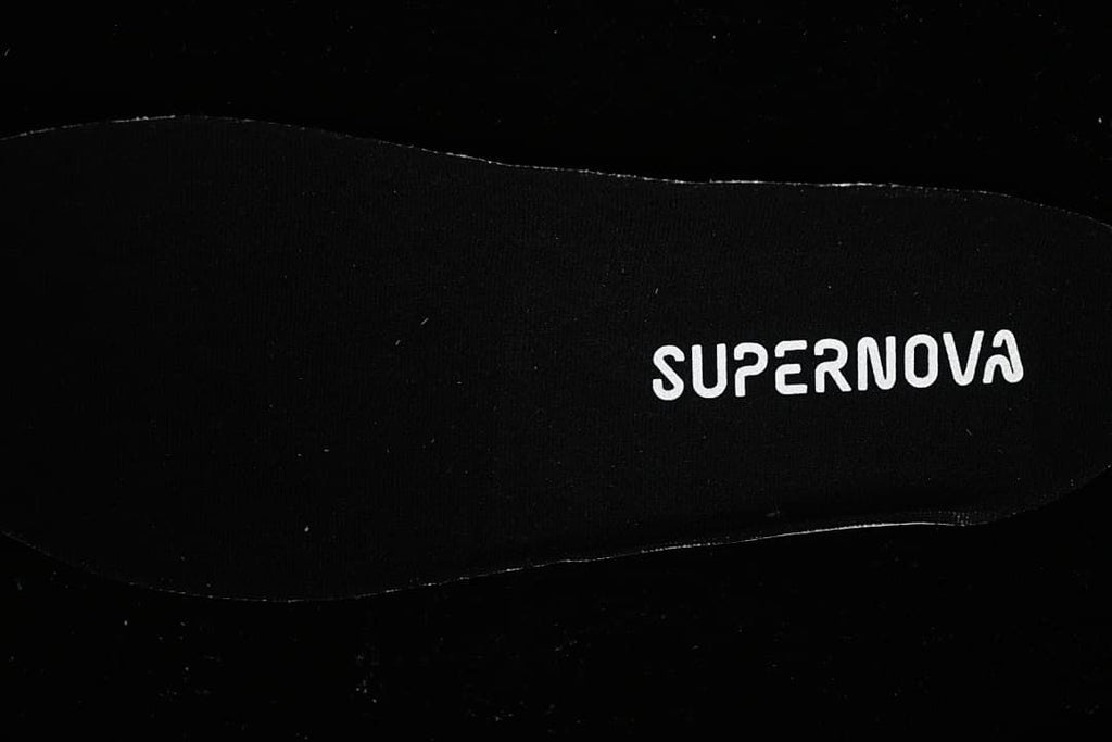 Close-up of the black insole marked Supernova.