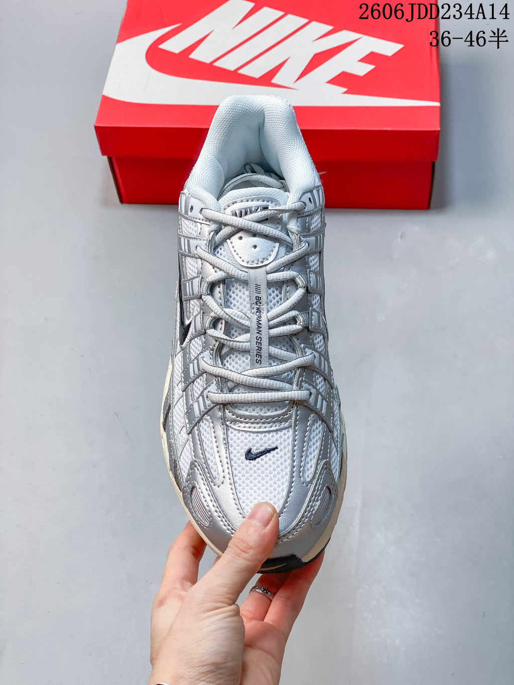 Top view showing the laces, mesh sections, and layered upper