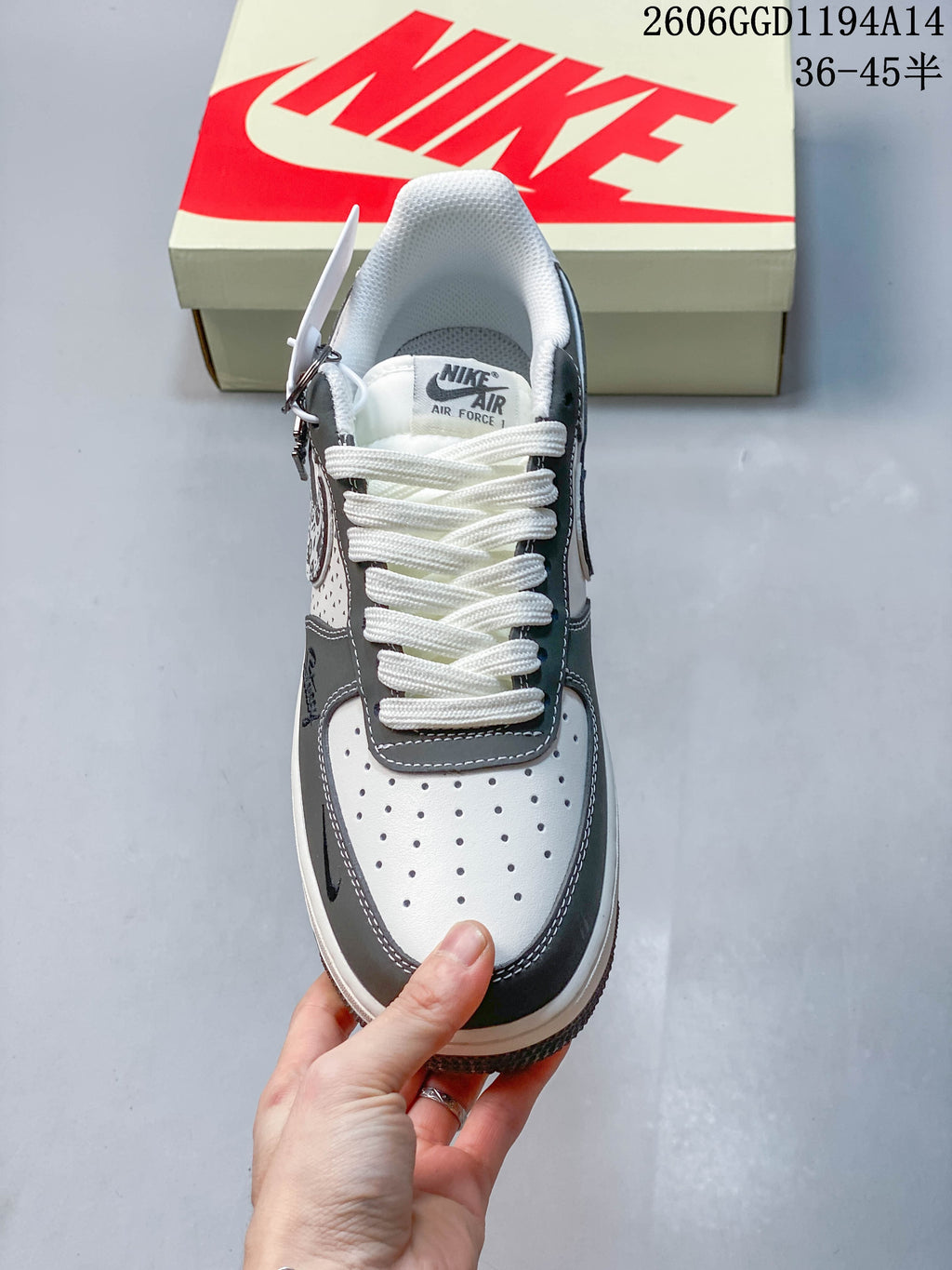 Top view showing white laces and a perforated toe panel