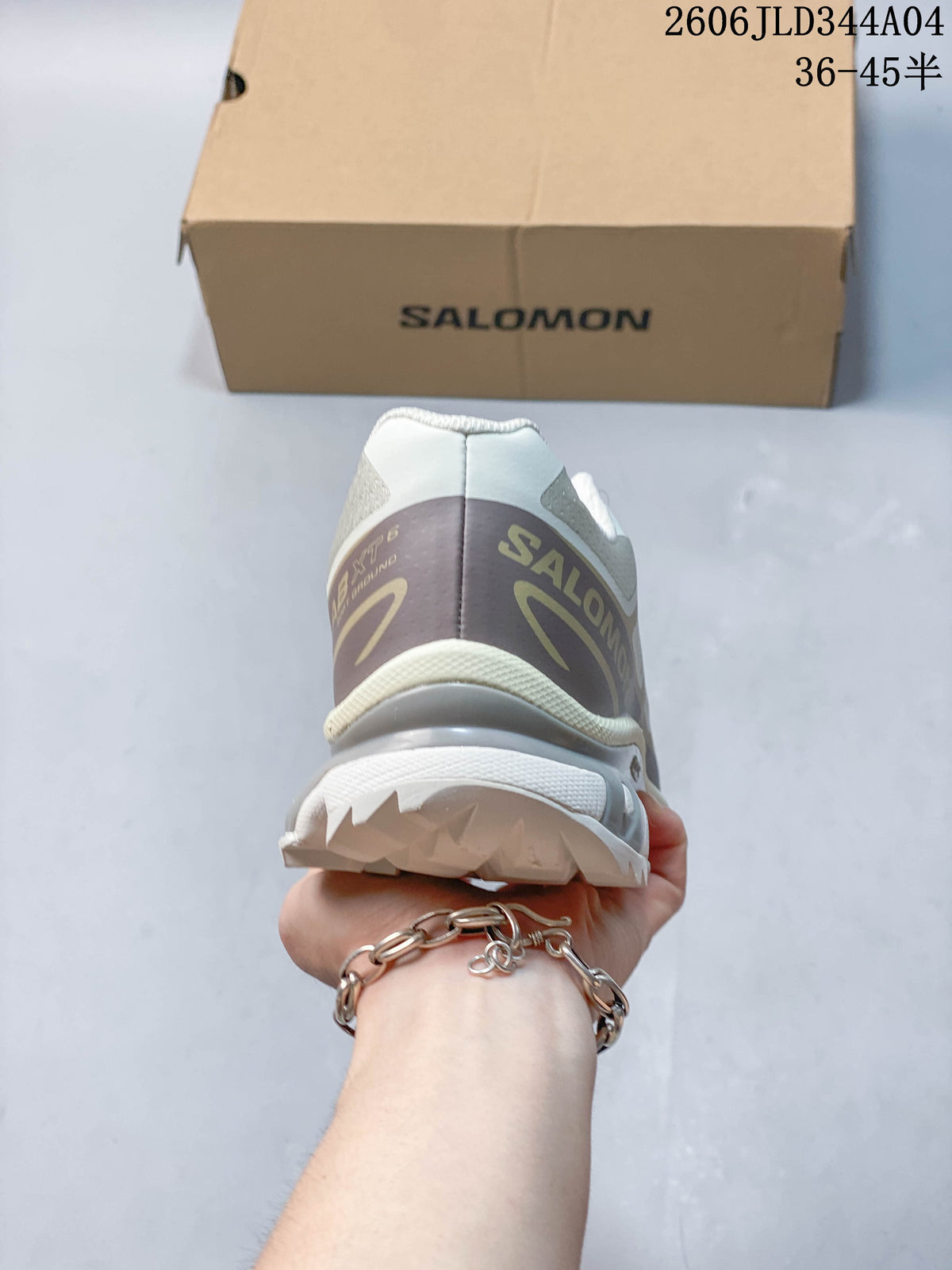 Rear view of the Salomon XT-6 shoe and its heel and outsole details.
