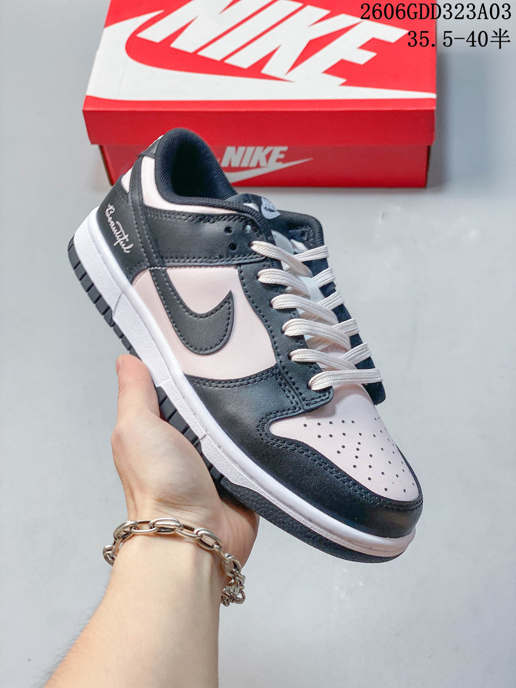 Angled close-up of the sneaker’s side panels and low-top profile