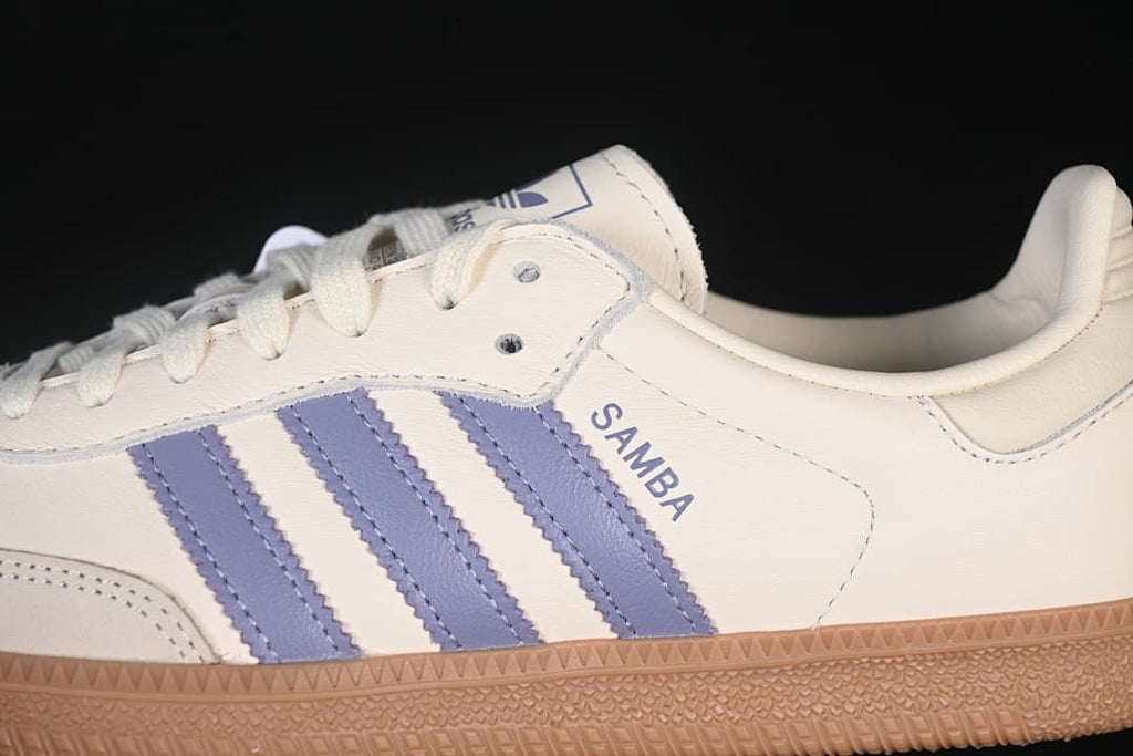 Close-up of blue stripes and Samba lettering on the side