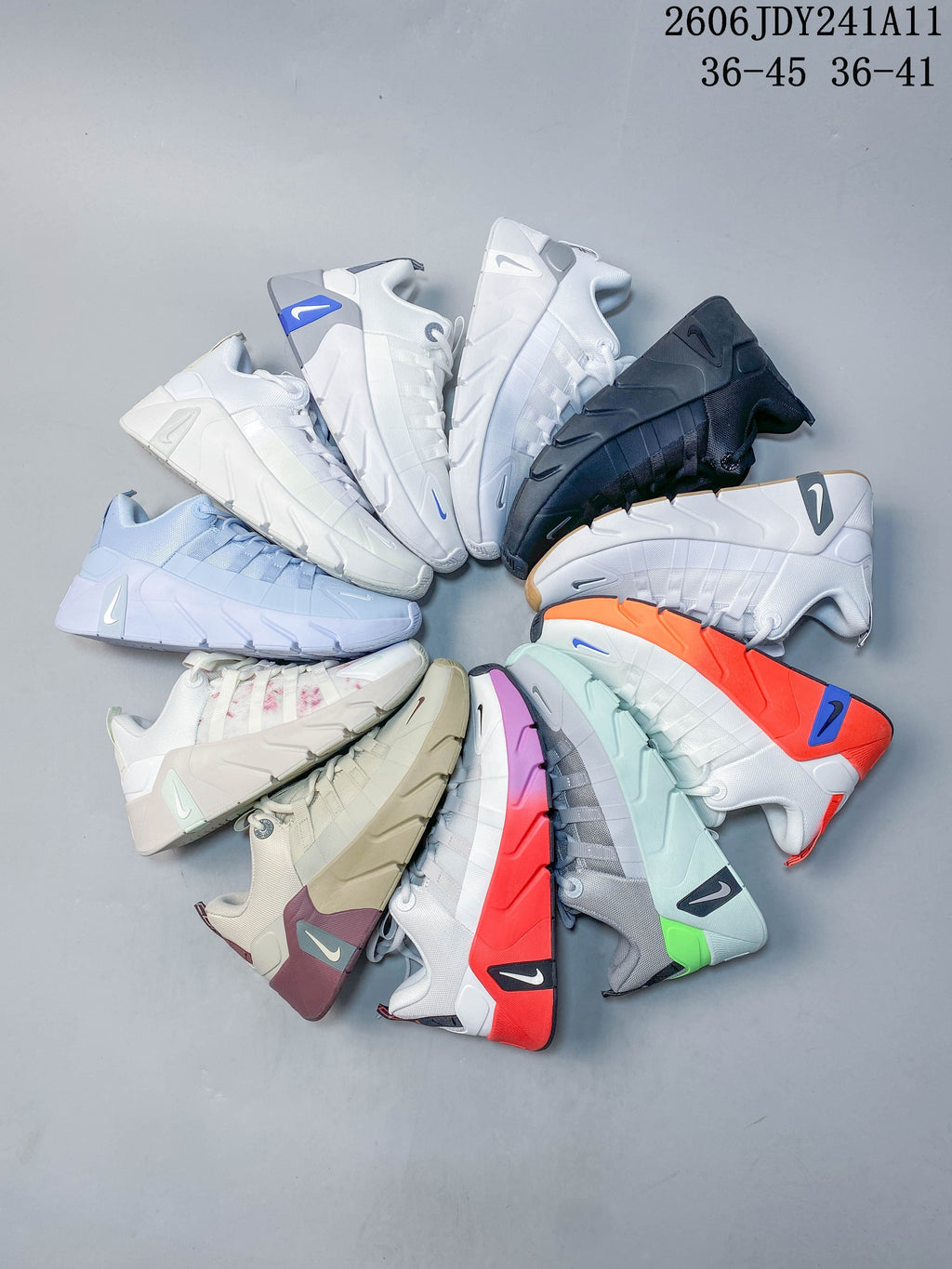 Several Nike Free Metcon 7 color combinations arranged together.
