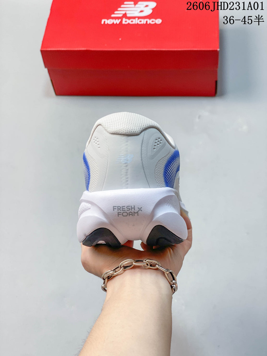 Rear view of the shoe with Fresh Foam text on the heel